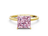 Yellow gold Fancy Pink Princess  Cut Solitaire Engagement Ring with Thin Band and Four-Prong Setting_3