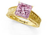 Yellow gold Fancy Pink Princess  Cut Solitaire Engraved Band with Four-Prong Setting_1