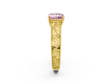 Yellow gold Fancy Pink Princess  Cut Solitaire Engraved Band with Four-Prong Setting_2