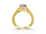 Yellow gold Fancy Pink Princess  Cut Solitaire Engraved Band with Four-Prong Setting_3