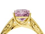 Yellow gold Fancy Pink Princess  Cut Solitaire Engraved Band with Four-Prong Setting_4