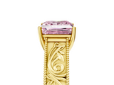 Yellow gold Fancy Pink Princess  Cut Solitaire Engraved Band with Four-Prong Setting_5