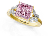 Yellow gold Fancy Pink Princess  Cut Solitaire Floral Diamond Ring with Four-Prong Setting_1