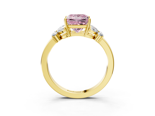 Yellow gold Fancy Pink Princess  Cut Solitaire Floral Diamond Ring with Four-Prong Setting