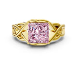 Yellow gold Fancy Pink Princess Cut Solitaire Intertwined Band Prong Setting Ring