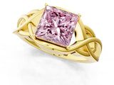 Yellow gold Fancy Pink Princess Cut Solitaire Intertwined Band Prong Setting Ring_1