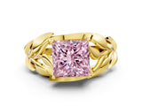 Yellow gold Fancy Pink Princess Cut Solitaire Leaf-Inspired Engagement Ring with Prong Setting_12