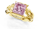 Yellow gold Fancy Pink Princess Cut Solitaire Leaf-Inspired Engagement Ring with Prong Setting_13