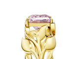 Yellow gold Fancy Pink Princess Cut Solitaire Leaf-Inspired Engagement Ring with Prong Setting_17