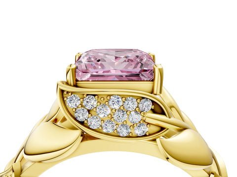 Yellow gold Fancy Pink Princess Cut Solitaire Leaf-Inspired Engagement Ring with Prong Setting_4