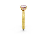 Yellow gold Fancy Pink Princess Cut Solitaire Milgrain Engraved Band with Four-Prong Setting_2