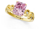 Yellow gold Fancy Pink Princess Cut Solitaire Milgrain Leaf Band with Prong Setting_1