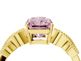 Yellow gold Fancy Pink Princess Cut Solitaire Milgrain Leaf Band with Prong Setting_4