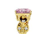 Yellow gold Fancy Pink Princess Cut Solitaire Milgrain Leaf Band with Prong Setting_5