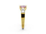 Yellow gold Fancy Pink Princess Cut Solitaire Princess Side Stone Engraved Band Prong Setting Ring_2