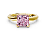 Yellow gold Fancy Pink Princess  Cut Solitaire Ring with Four-Prong Setting and Classic Band