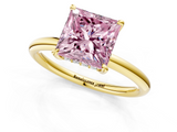 Yellow gold Fancy Pink Princess  Cut Solitaire Ring with Thin Band and Four-Prong Setting_1