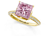 Yellow gold Fancy Pink Princess Cut Solitaire Split Shank Pave Diamond Engagement Ring with Four-Prong Setting_1
