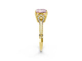 Yellow gold Fancy Pink Princess Cut Solitaire Split Shank Pave Diamond Engagement Ring with Four-Prong Setting_2