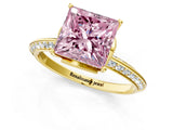 Yellow gold Fancy Pink Princess Cut Solitaire Split Shank Pave Diamond Engagement Ring with Four-Prong Setting_25