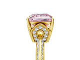 Yellow gold Fancy Pink Princess Cut Solitaire Split Shank Pave Diamond Engagement Ring with Four-Prong Setting_5