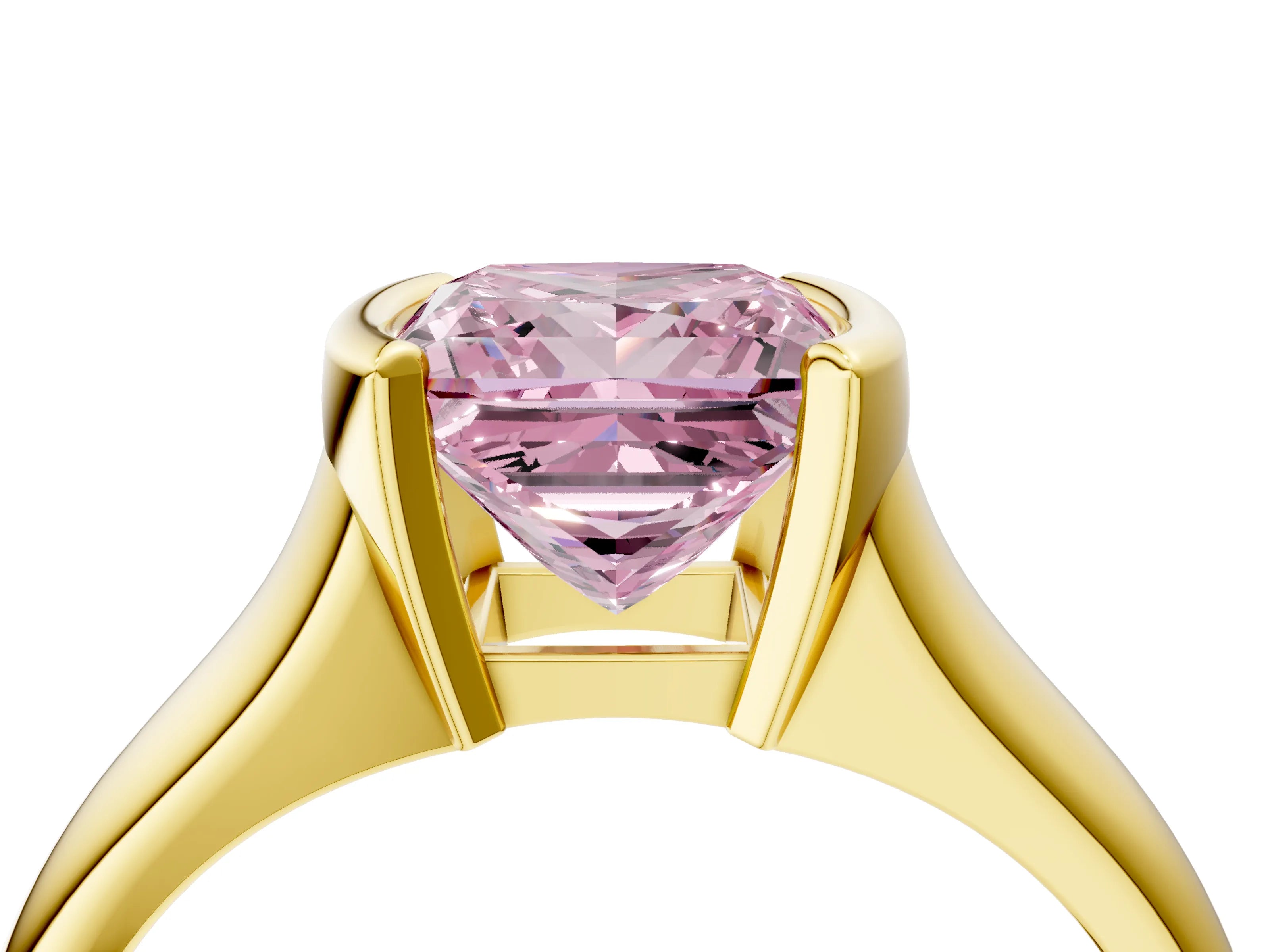 Yellow gold Fancy Pink Princess Cut Solitaire Tension Set Diamond Ring with Split Shank Band_4