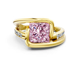 Yellow gold Fancy Pink Princess Cut Solitaire Tension-Set Diamond Split Shank Ring