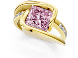 Yellow gold Fancy Pink Princess Cut Solitaire Tension-Set Diamond Split Shank Ring_1