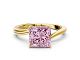 Yellow gold Fancy Pink Princess  Cut Solitaire Twist Band Ring with Four-Prong Setting
