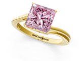 Yellow gold Fancy Pink Princess  Cut Solitaire Twist Band Ring with Four-Prong Setting_1