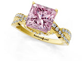 Yellow gold Fancy Pink Princess Cut Solitaire Twist Pave Diamond Engagement Ring with Prong Setting_1