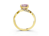 Yellow gold Fancy Pink Princess Cut Solitaire Twist Pave Diamond Engagement Ring with Prong Setting_3