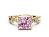 Yellow gold Fancy Pink Princess Cut Solitaire Twist Pave Diamond Engagement Ring with Prong Setting_30