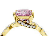 Yellow gold Fancy Pink Princess Cut Solitaire Twist Pave Diamond Engagement Ring with Prong Setting_34
