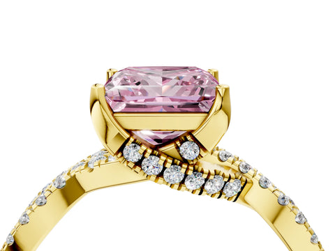 Yellow gold Fancy Pink Princess Cut Solitaire Twist Pave Diamond Engagement Ring with Prong Setting_34