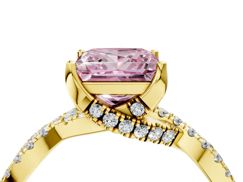 Yellow gold Fancy Pink Princess Cut Solitaire Twist Pave Diamond Engagement Ring with Prong Setting_4