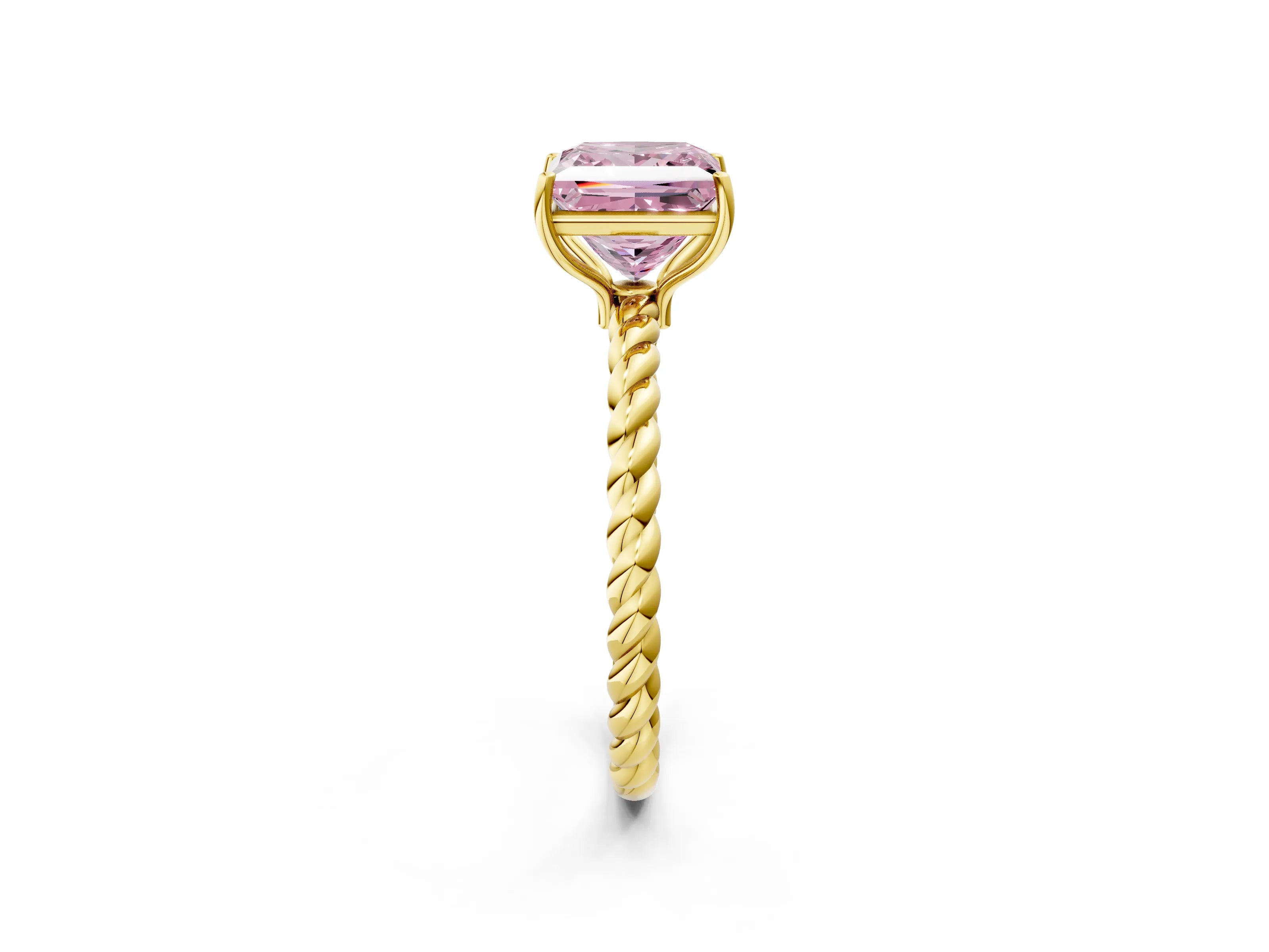 Yellow gold Fancy Pink Princess Cut Solitaire Twisted Band 4-Prong Ring_2