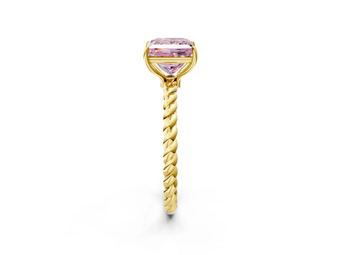 Yellow gold Fancy Pink Princess Cut Solitaire Twisted Band 4-Prong Ring_2