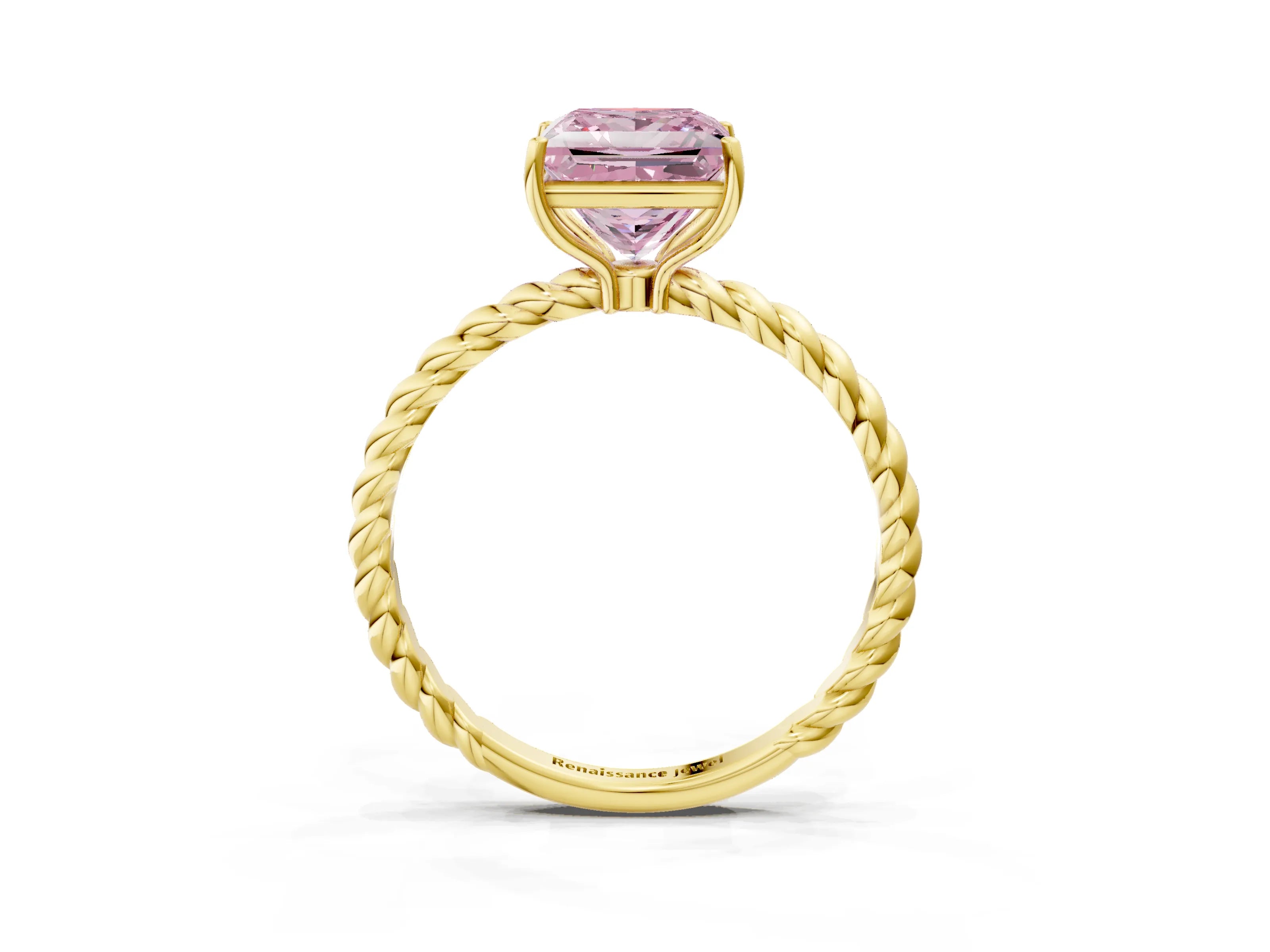 Yellow gold Fancy Pink Princess Cut Solitaire Twisted Band 4-Prong Ring_3