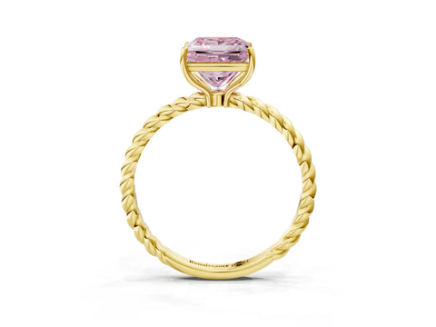 Yellow gold Fancy Pink Princess Cut Solitaire Twisted Band 4-Prong Ring_3