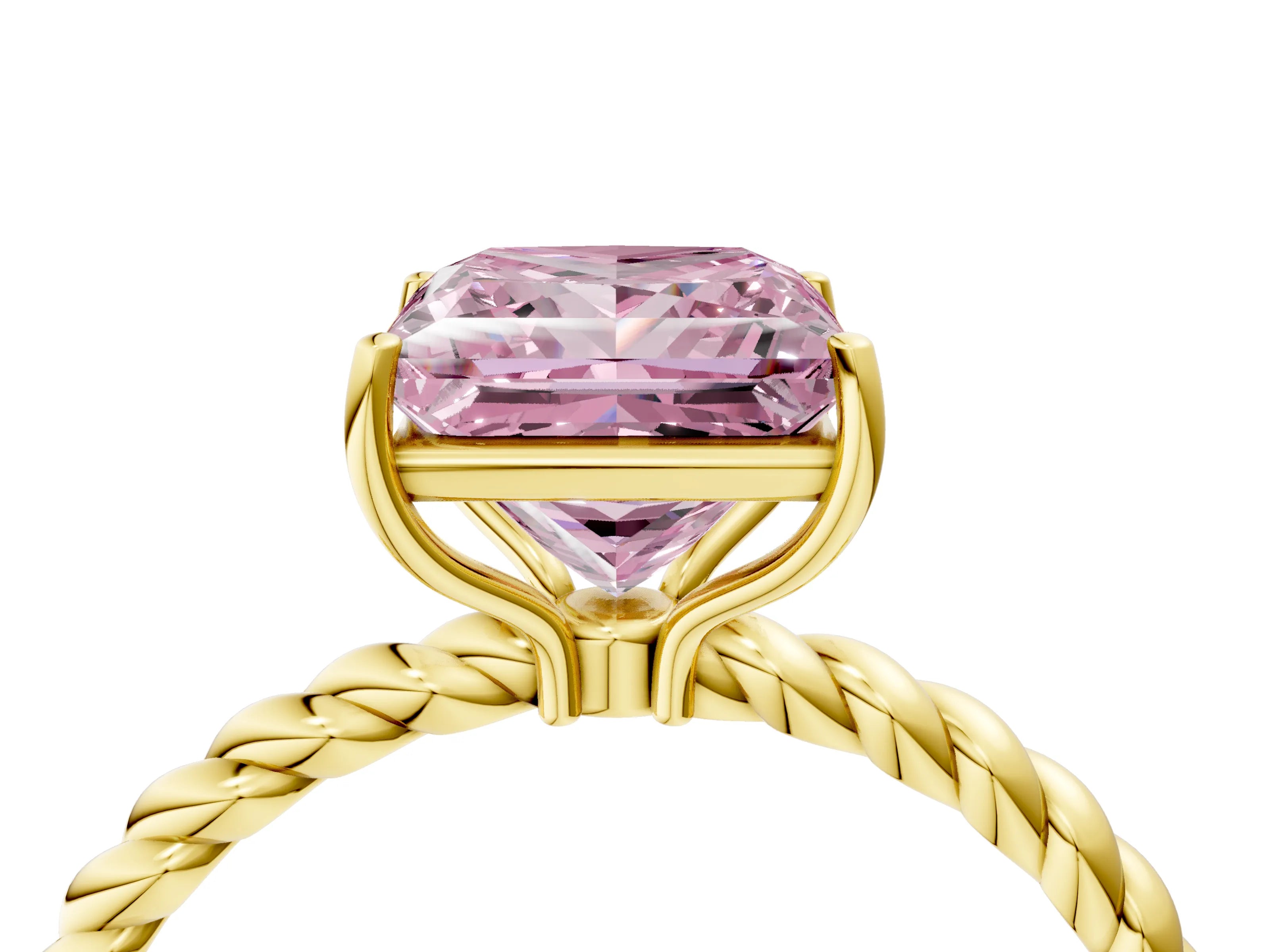 Yellow gold Fancy Pink Princess Cut Solitaire Twisted Band 4-Prong Ring_4