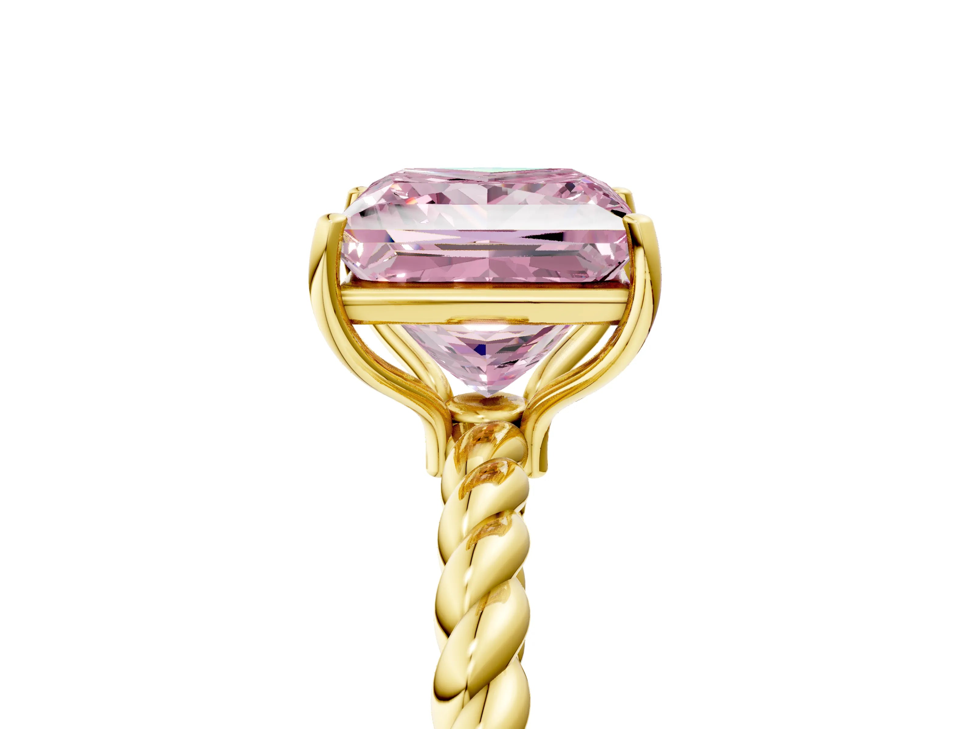 Yellow gold Fancy Pink Princess Cut Solitaire Twisted Band 4-Prong Ring_5
