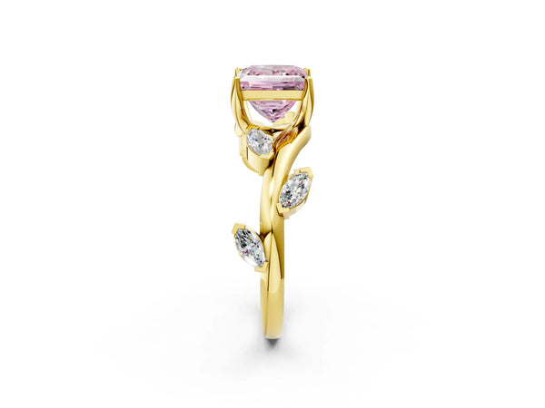 Yellow gold Fancy Pink Princess Cut Solitaire Twisted Band Marquise Accent Prong Setting Ring