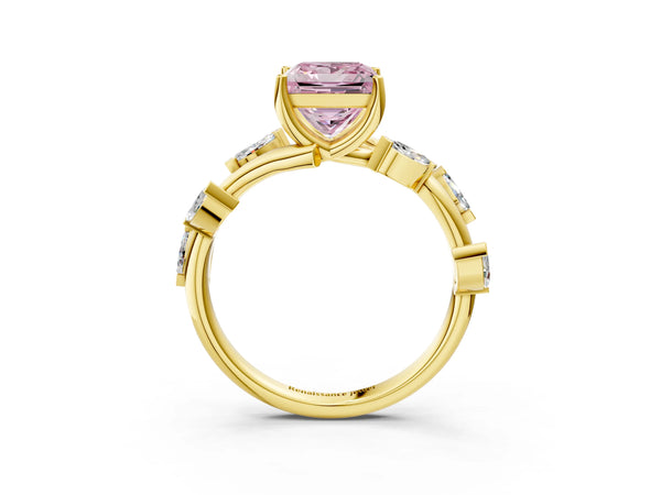 Yellow gold Fancy Pink Princess Cut Solitaire Twisted Band Marquise Accent Prong Setting Ring