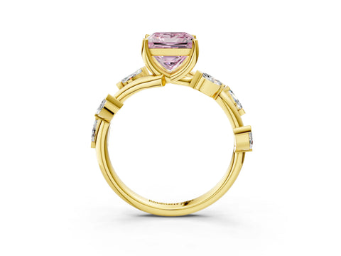 Yellow gold Fancy Pink Princess Cut Solitaire Twisted Band Marquise Accent Prong Setting Ring_3