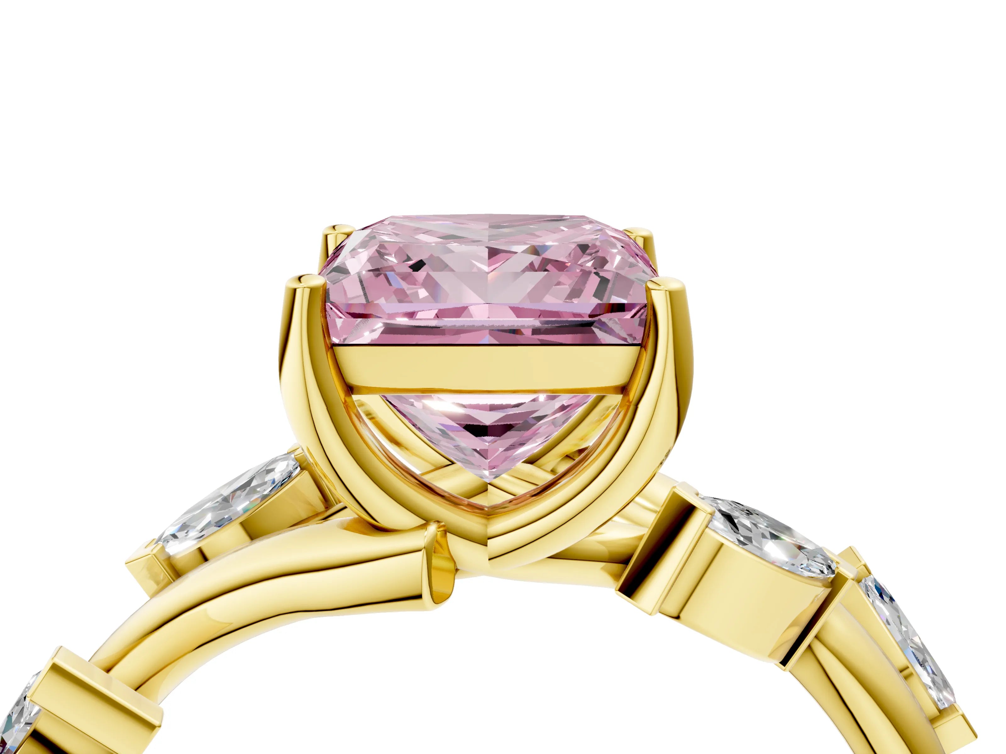 Yellow gold Fancy Pink Princess Cut Solitaire Twisted Band Marquise Accent Prong Setting Ring_4