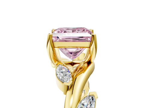 Yellow gold Fancy Pink Princess Cut Solitaire Twisted Band Marquise Accent Prong Setting Ring_5