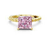 Yellow gold Fancy Pink Princess  Cut Solitaire Twisted Band with Four-Prong Setting_29