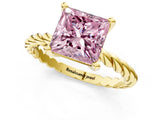 Yellow gold Fancy Pink Princess  Cut Solitaire Twisted Band with Four-Prong Setting_30