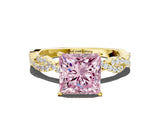 Yellow gold Fancy Pink Princess Cut Solitaire Twisted Pave Band with Four-Prong Setting_3